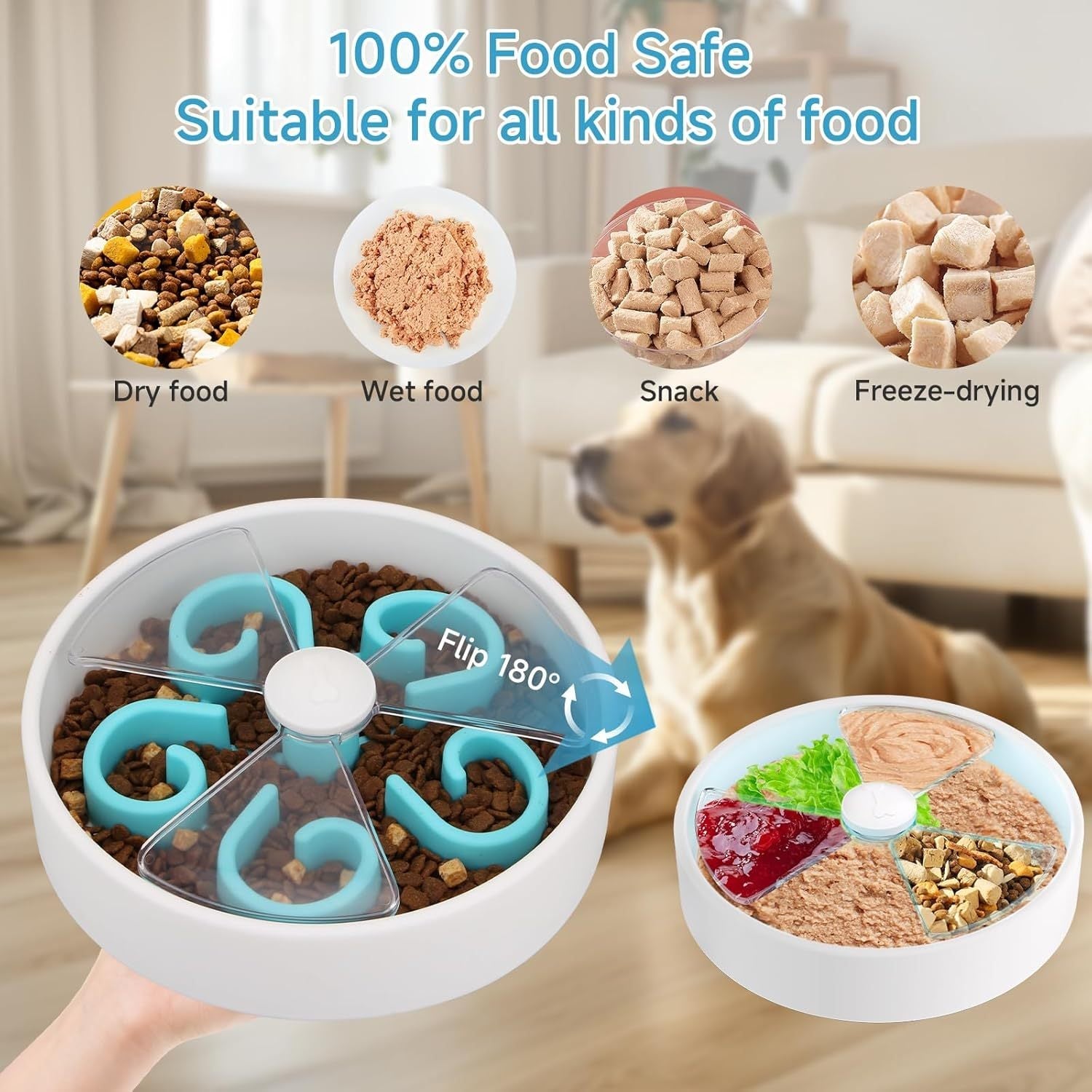 JMT-098570 Interactive Slow Feeder Dog Bowl with Maze Design - Non-Slip Puzzle Feeder for Dry, Wet, and Raw Food