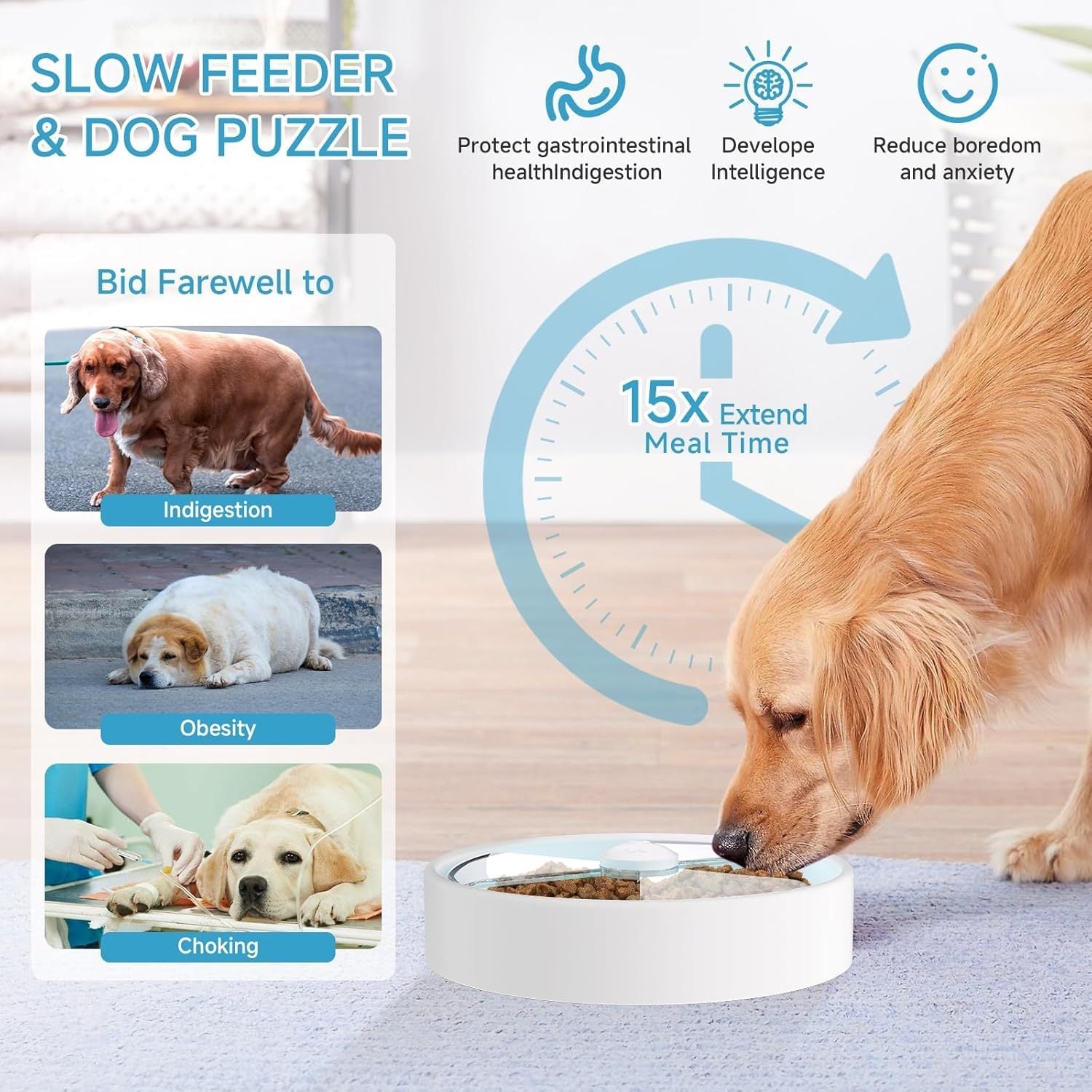 JMT-098570 Interactive Slow Feeder Dog Bowl with Maze Design - Non-Slip Puzzle Feeder for Dry, Wet, and Raw Food