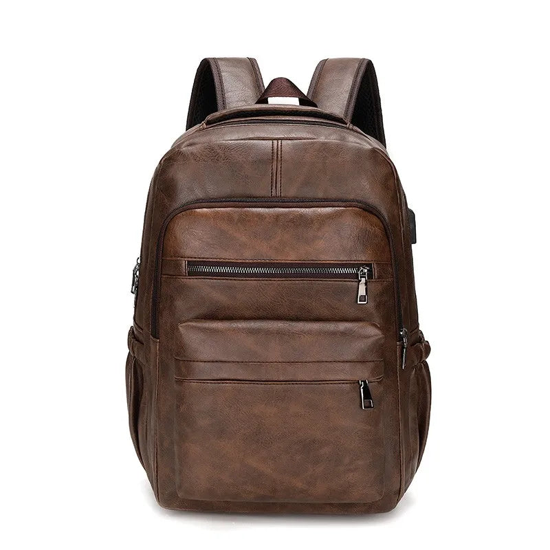 JMT-098570 Waterproof PU Leather Business Travel Laptop Backpack with USB Charging Port