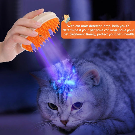 JMT-098634 4-in-1 Steam Cat Brush with Vibration Massage and Ringworm Detector for Effective Grooming and Hair Removal