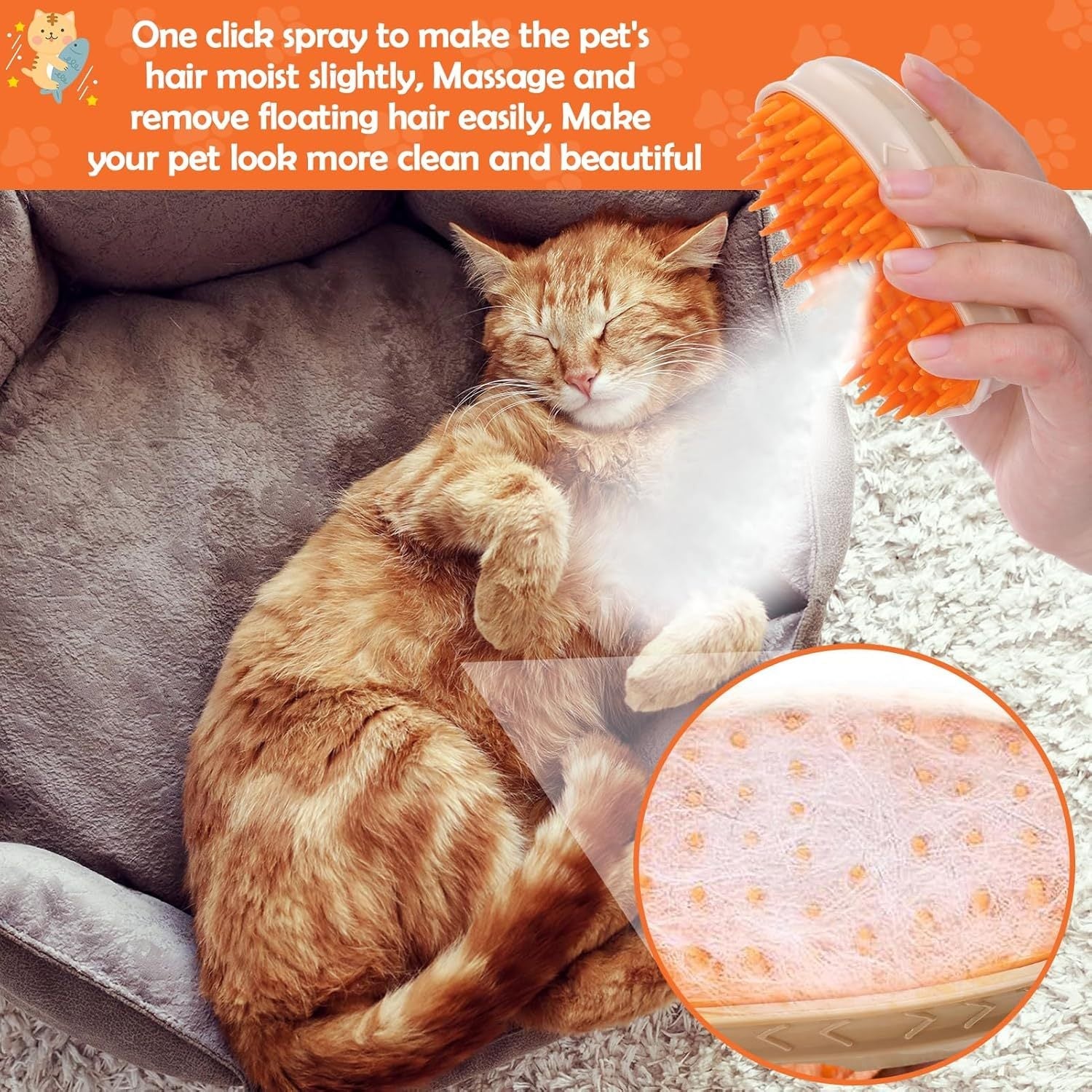 JMT-098634 4-in-1 Steam Cat Brush with Vibration Massage and Ringworm Detector for Effective Grooming and Hair Removal