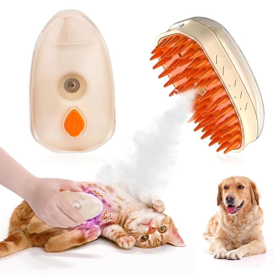 JMT-098634 4-in-1 Steam Cat Brush with Vibration Massage and Ringworm Detector for Effective Grooming and Hair Removal