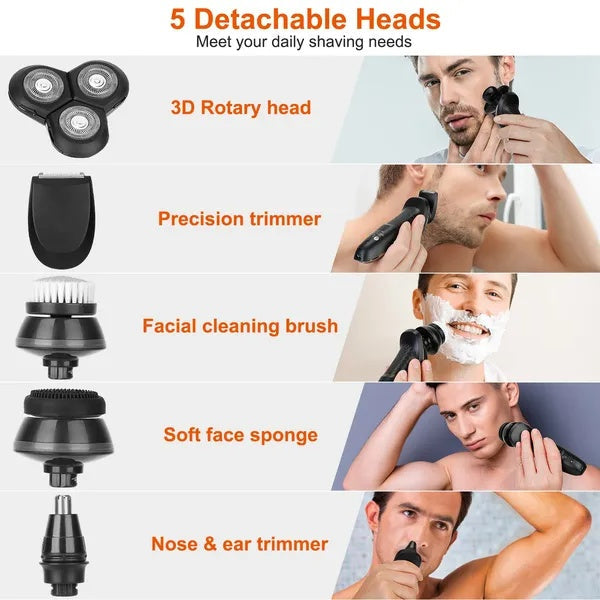 JMT-098634 5-in-1 Rechargeable Cordless Grooming Kit with Waterproof Shaver, Trimmer, and Facial Brush Set