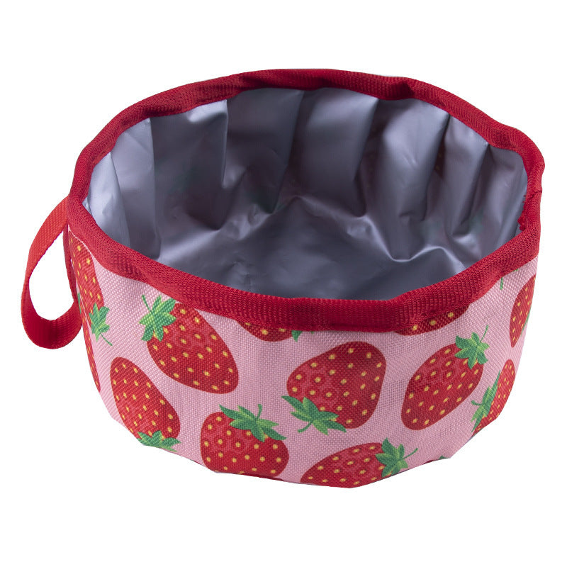 JMT-099722 Portable Oxford Cloth Folding Food Basin for Outdoor Use - Available in Strawberry, Pineapple, Orange, Watermelon, Daisy Designs