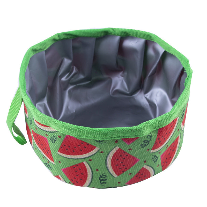 JMT-099722 Portable Oxford Cloth Folding Food Basin for Outdoor Use - Available in Strawberry, Pineapple, Orange, Watermelon, Daisy Designs