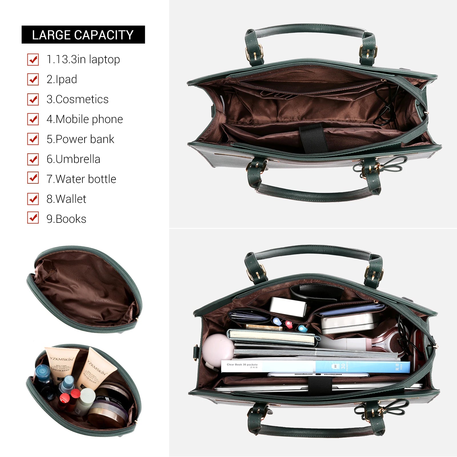 JMT-100362 Modern Waterproof PU Leather Laptop Tote Bag for Women, Fits 15.6 Inch Computers, Ideal for Business and Office Use