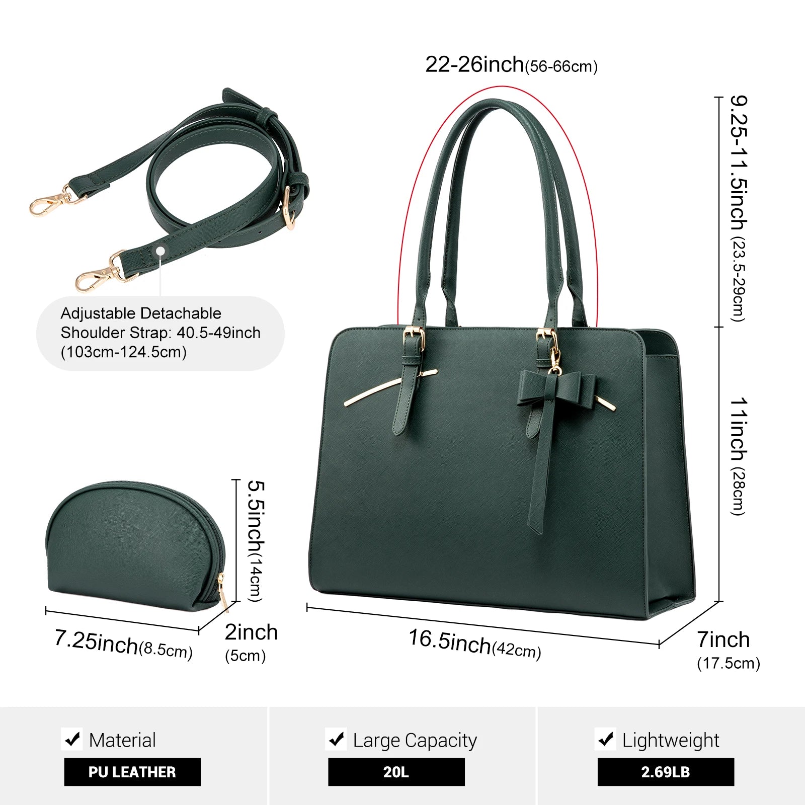 JMT-100362 Modern Waterproof PU Leather Laptop Tote Bag for Women, Fits 15.6 Inch Computers, Ideal for Business and Office Use