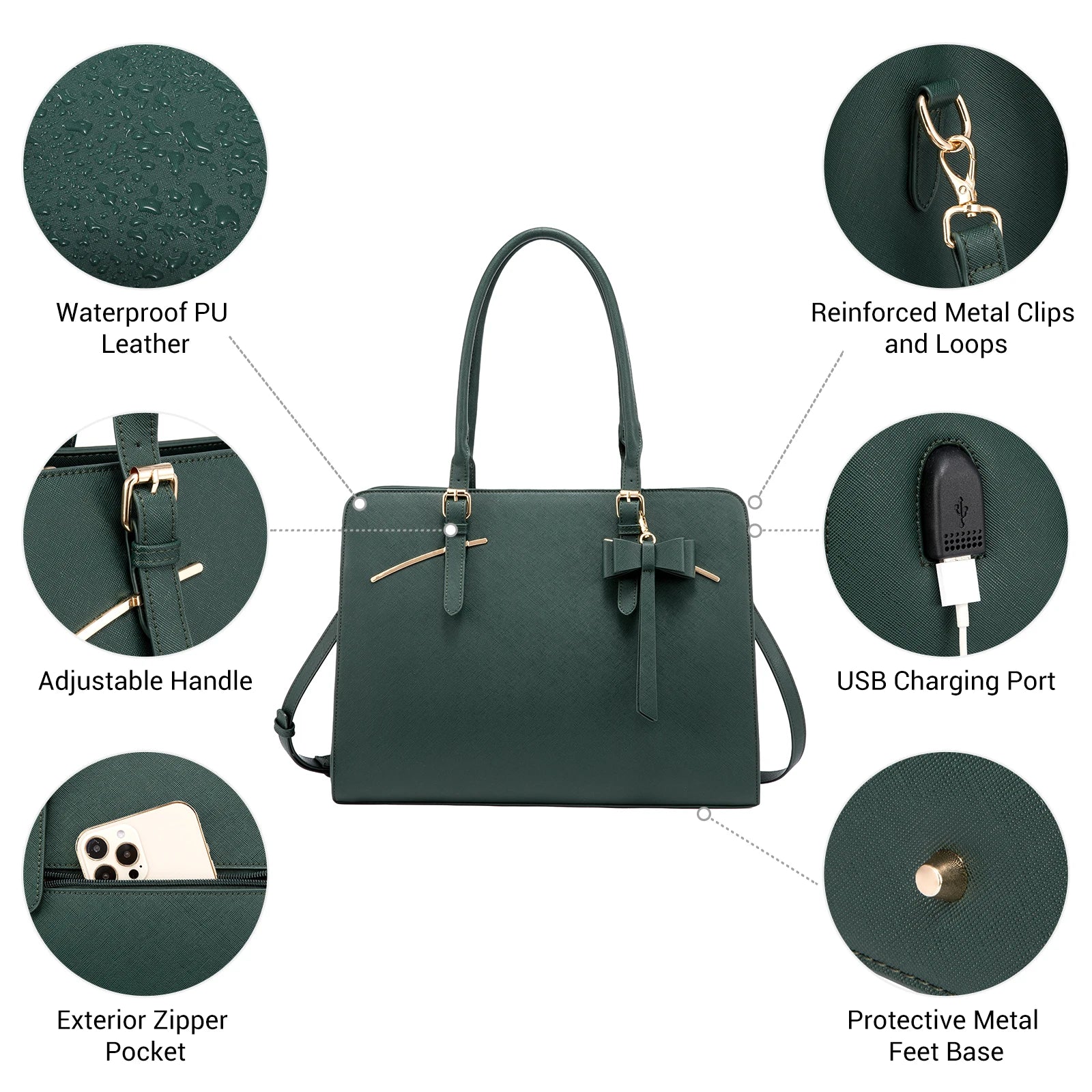 JMT-100362 Modern Waterproof PU Leather Laptop Tote Bag for Women, Fits 15.6 Inch Computers, Ideal for Business and Office Use