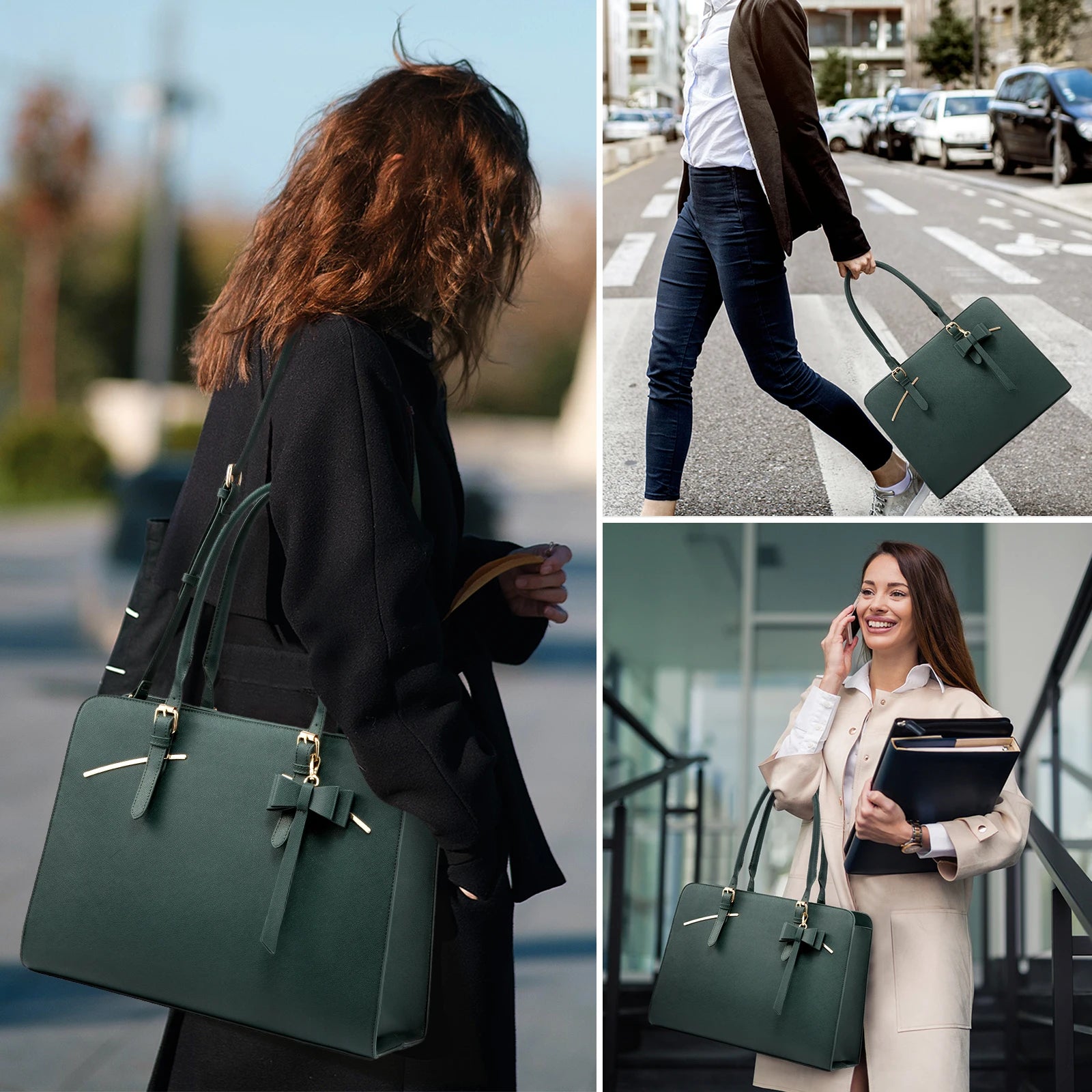 JMT-100362 Modern Waterproof PU Leather Laptop Tote Bag for Women, Fits 15.6 Inch Computers, Ideal for Business and Office Use