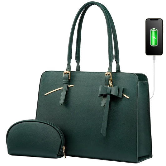 JMT-100362 Modern Waterproof PU Leather Laptop Tote Bag for Women, Fits 15.6 Inch Computers, Ideal for Business and Office Use