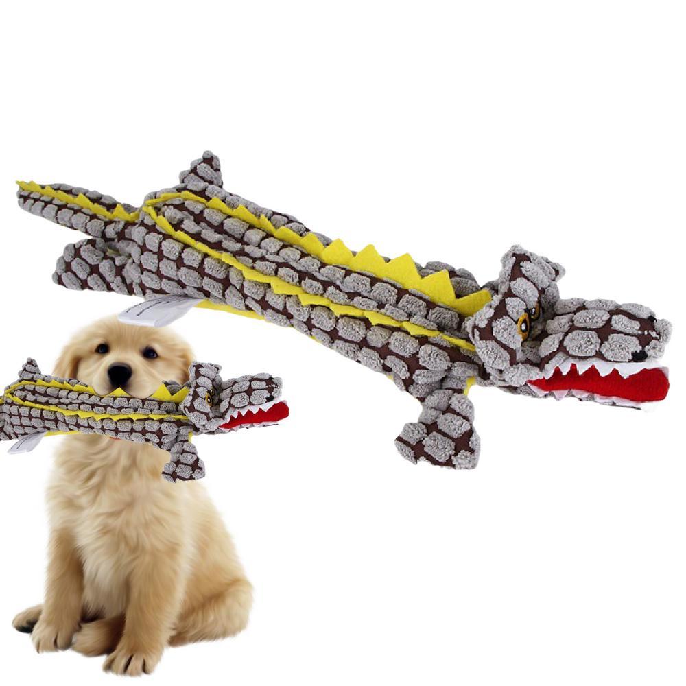 JMT-100682 Durable Plush Dog Toy in Crocodile Shape with Squeaker for Small and Large Dogs