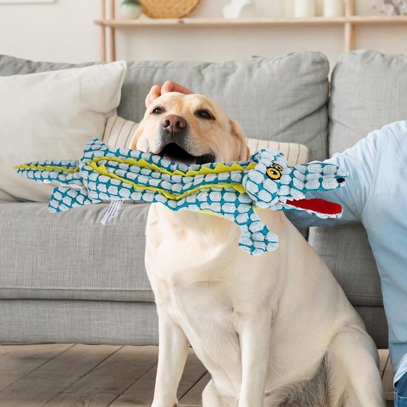 JMT-100682 Durable Plush Dog Toy in Crocodile Shape with Squeaker for Small and Large Dogs