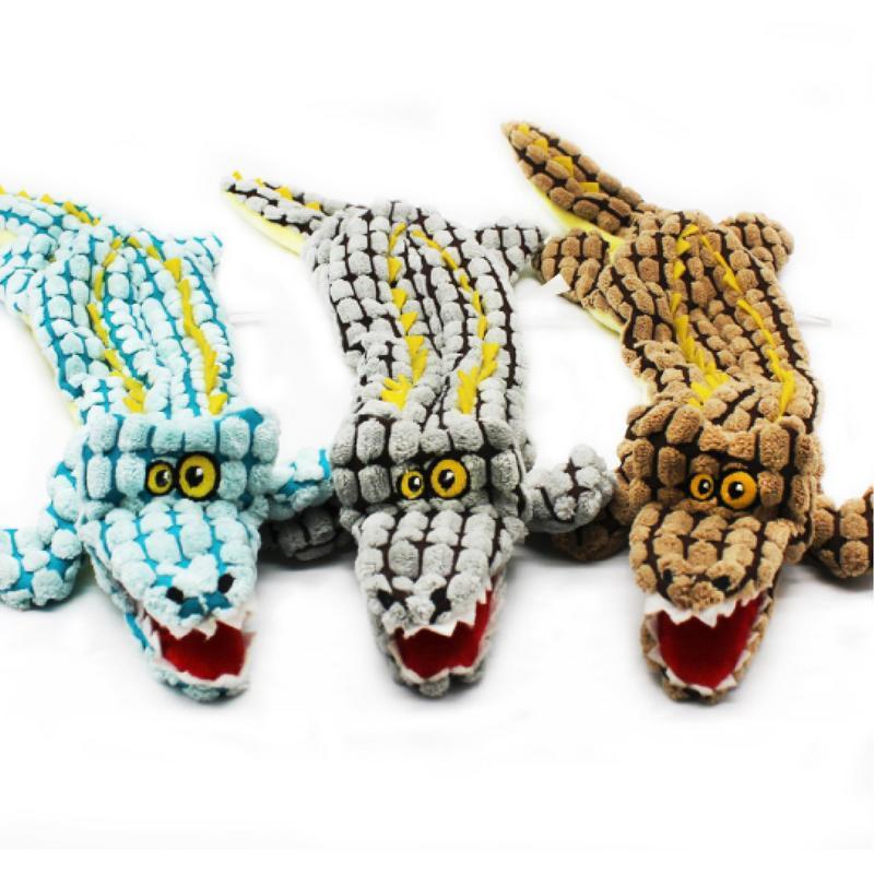 JMT-100682 Durable Plush Dog Toy in Crocodile Shape with Squeaker for Small and Large Dogs