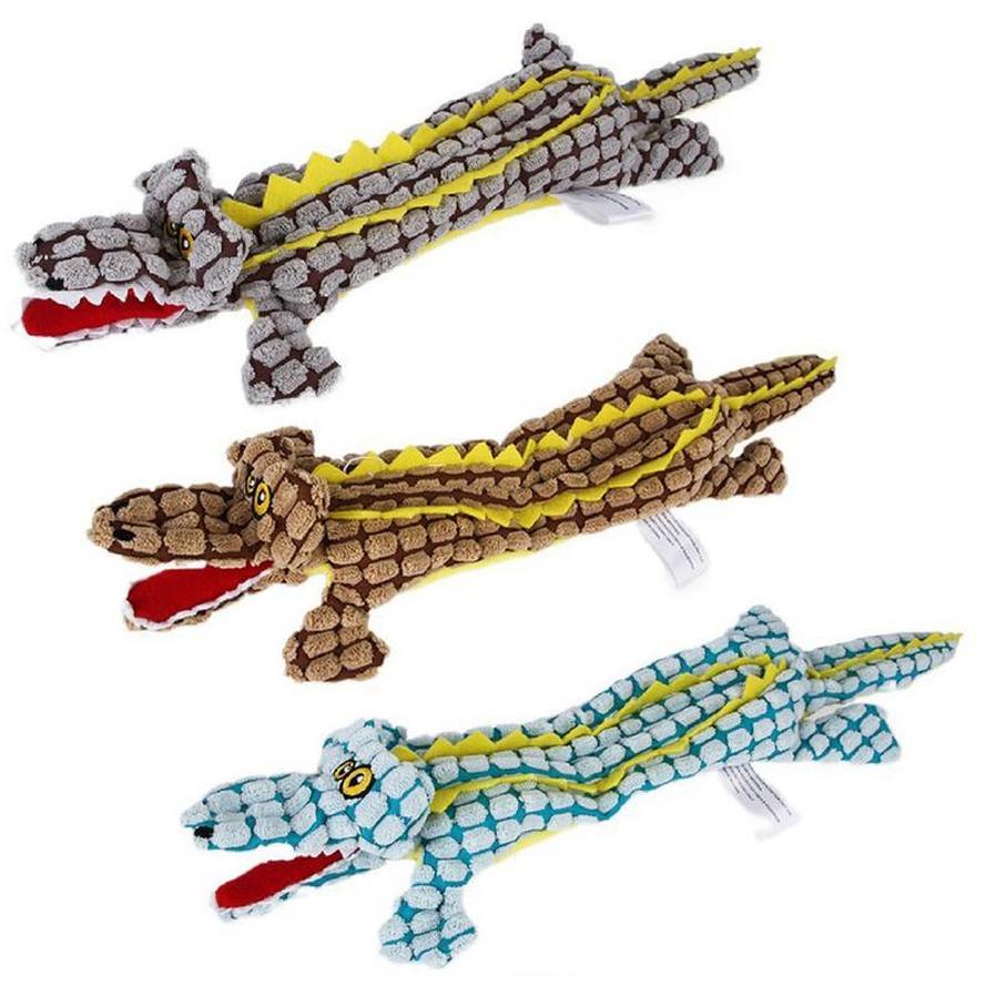 JMT-100682 Durable Plush Dog Toy in Crocodile Shape with Squeaker for Small and Large Dogs