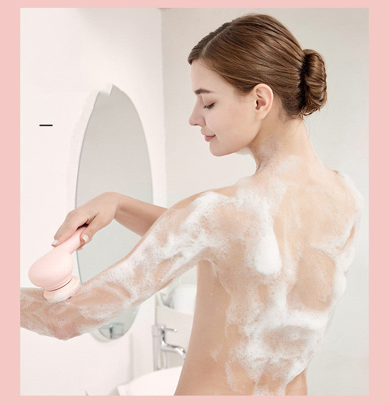 JMT-100682 Electric Back Massage Brush with 4 Rotating Heads, Waterproof Bathing Tool for Skin Exfoliation and Cleaning