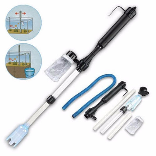 JMT-100874 Aquarium Gravel Cleaner Siphon with Adjustable Height and Dual Suction Tubes, Suitable for Aquariums up to 52cm Deep, Includes Hose and Filter Bag