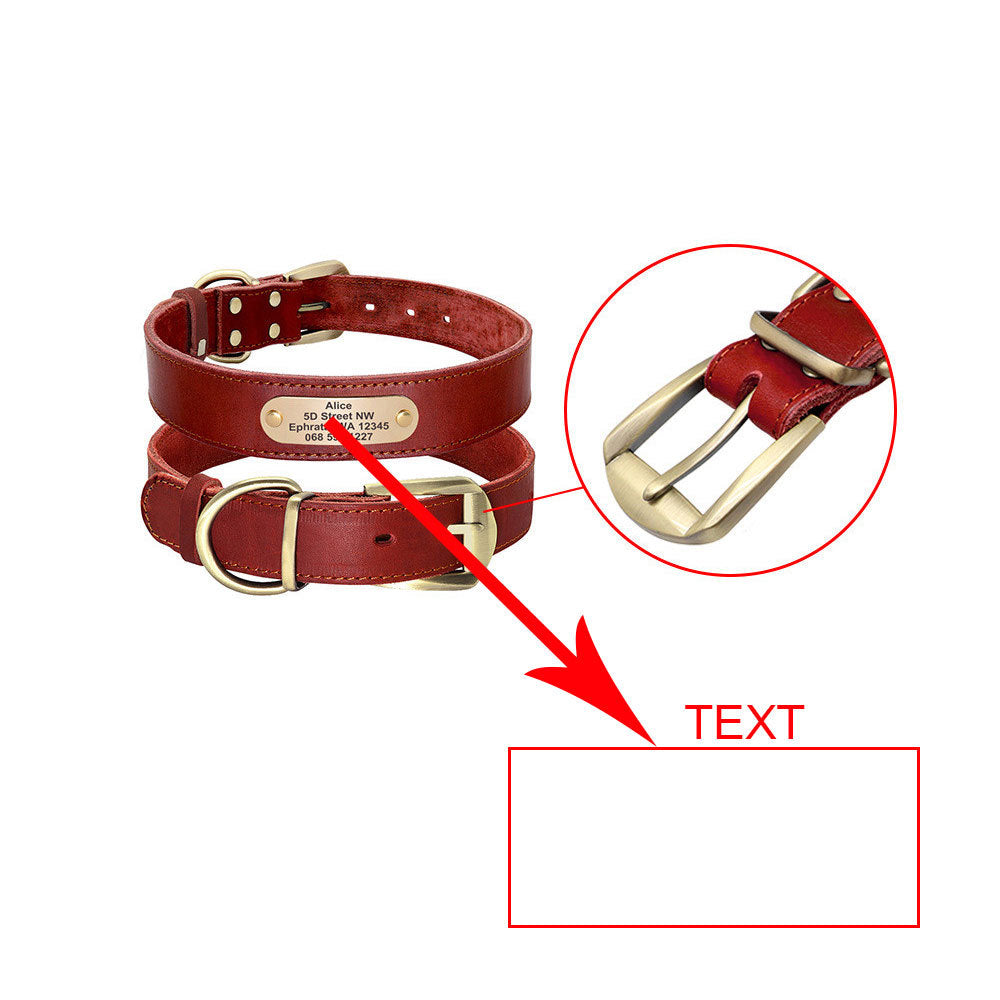 JMT-101514 Personalized Leather Dog Collar with Engraved Golden Nameplate for Medium to Large Breeds