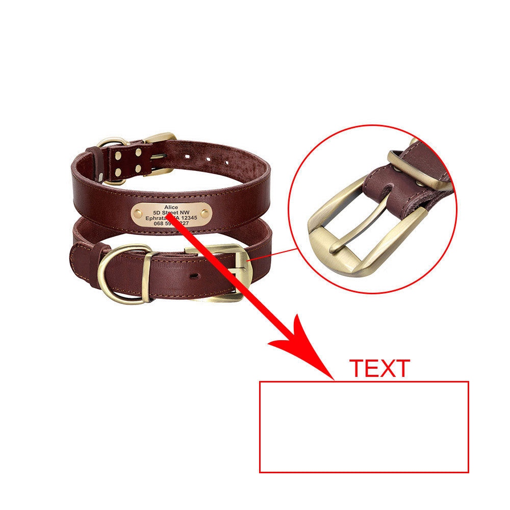 JMT-101514 Personalized Leather Dog Collar with Engraved Golden Nameplate for Medium to Large Breeds