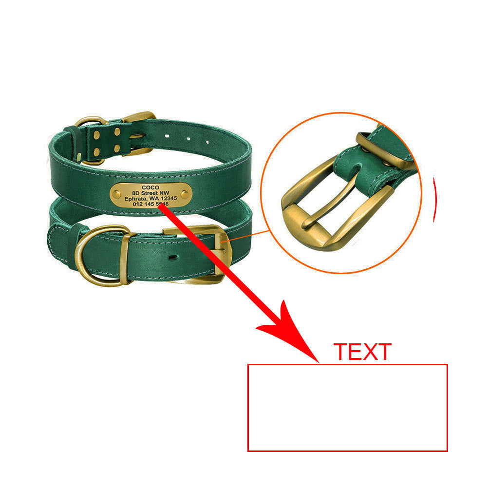 JMT-101514 Personalized Leather Dog Collar with Engraved Golden Nameplate for Medium to Large Breeds