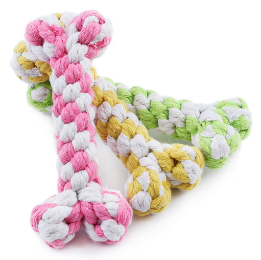 JMT-101834 Hand-Woven Cotton Rope Dog Toy - 15cm Durable Chew Bone
