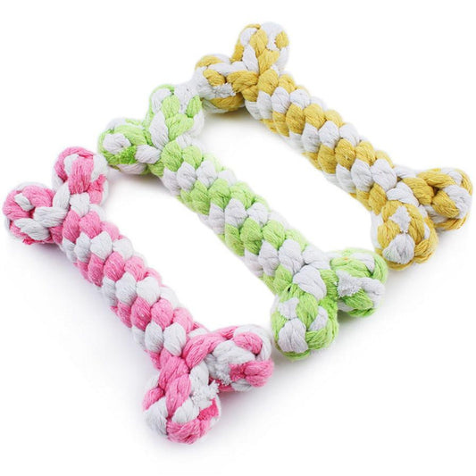 JMT-101834 Hand-Woven Cotton Rope Dog Toy - 15cm Durable Chew Bone