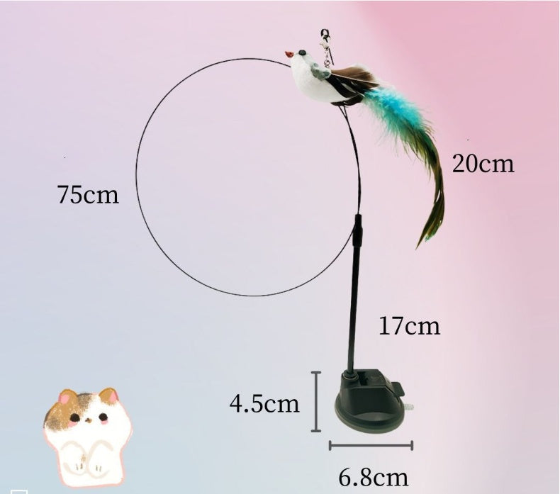 JMT-102986 Feather Cat Teaser with Epoxy Sucker Holder and Steel Wire Design