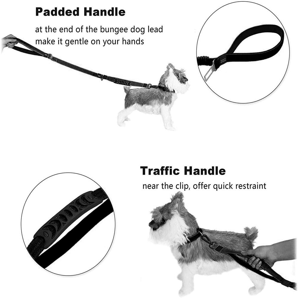 JMT-103498 Adjustable 4-6 FT Bungee Dog Leash with Car Seatbelt, Heavy Duty Reflective Design for Large and Medium Dogs