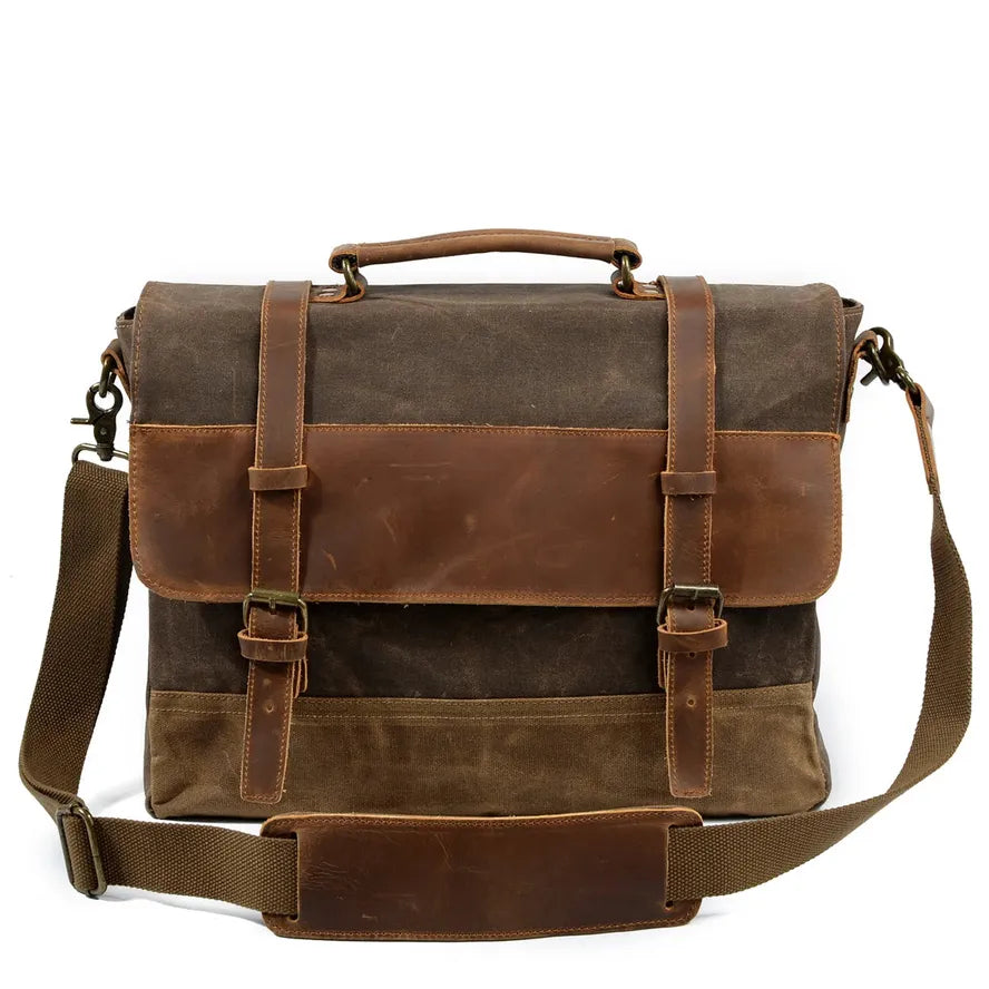 JMT-103754 Retro Canvas and Cowhide Laptop Messenger Bag