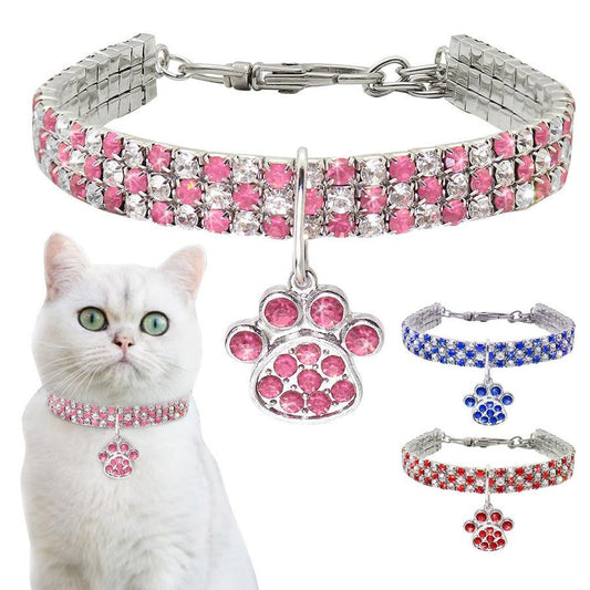 JMT-103818 Elegant Pet Collar with Rhinestones for Cats and Dogs - Adjustable Size Options in Assorted Colors