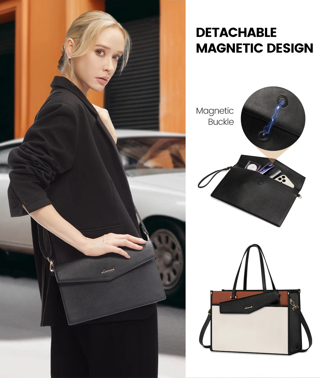 JMT-103818 Versatile 2-in-1 Laptop Tote and Shoulder Bag for Women, Ideal for Work, Travel, and School