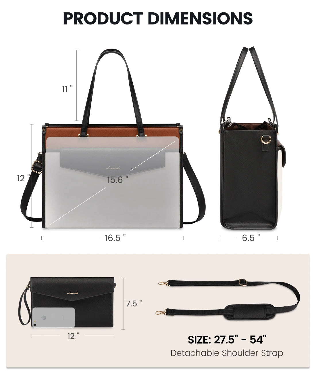 JMT-103818 Versatile 2-in-1 Laptop Tote and Shoulder Bag for Women, Ideal for Work, Travel, and School