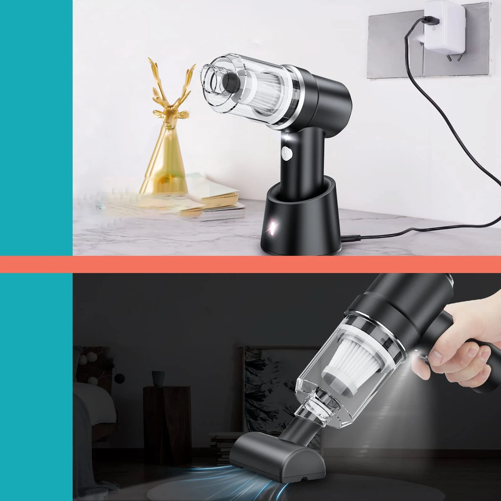 JMT-104458 Portable 2-in-1 Car Vacuum Cleaner with Strong Suction and Large Battery Capacity