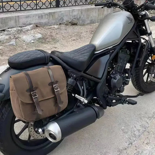 JMT-104522 Vintage Dyed Wax Canvas Motorcycle Side Bag with Leather Accents