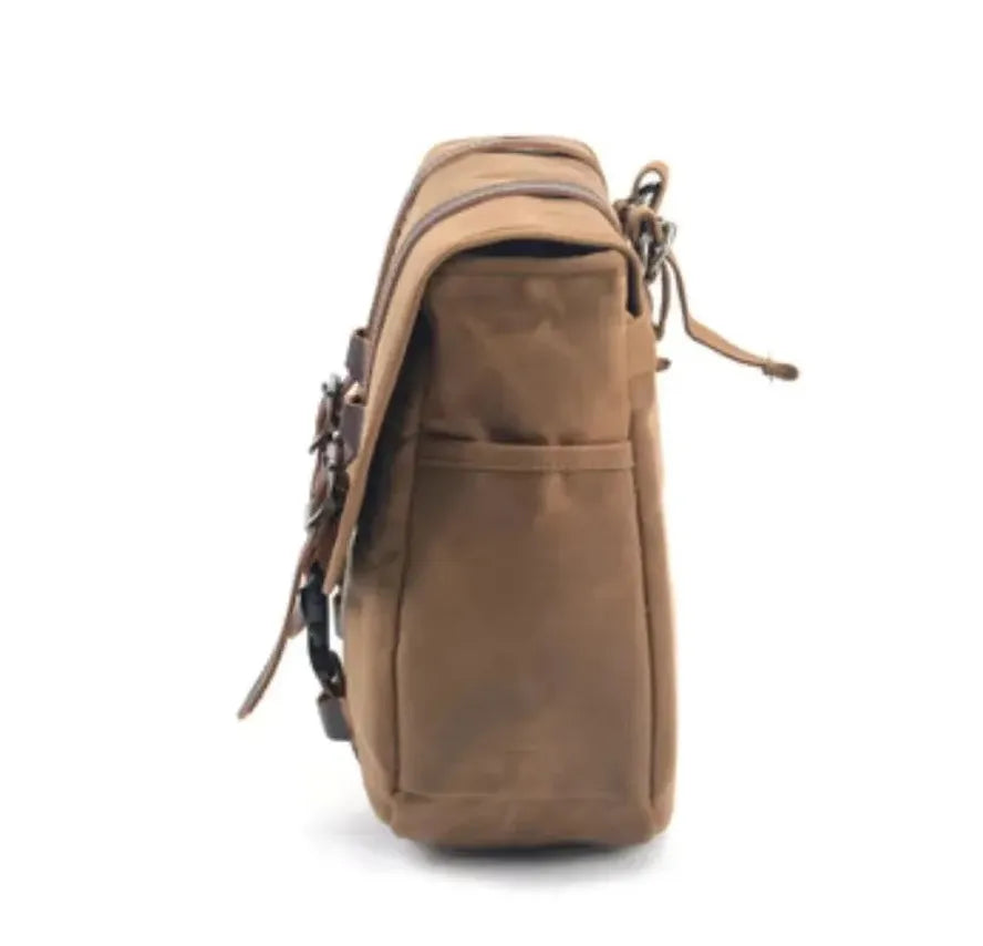 JMT-104522 Vintage Dyed Wax Canvas Motorcycle Side Bag with Leather Accents