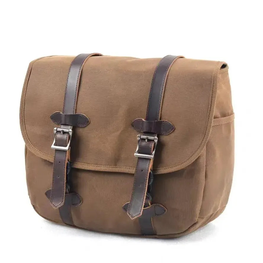 JMT-104522 Vintage Dyed Wax Canvas Motorcycle Side Bag with Leather Accents