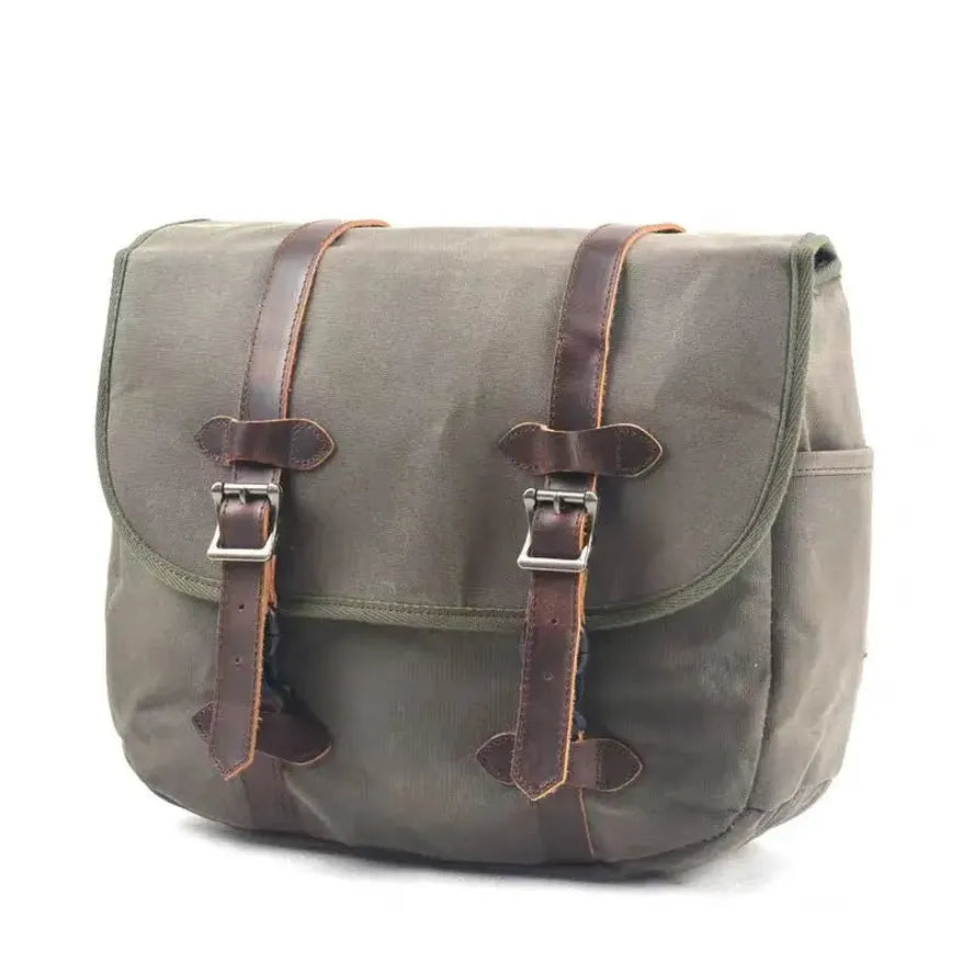 JMT-104522 Vintage Dyed Wax Canvas Motorcycle Side Bag with Leather Accents