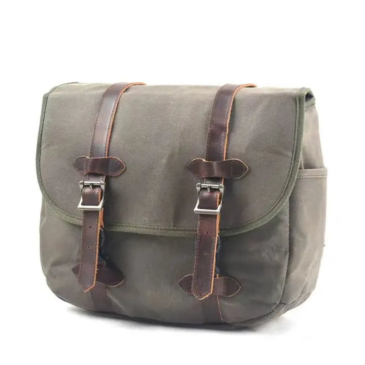 JMT-104522 Vintage Dyed Wax Canvas Motorcycle Side Bag with Leather Accents