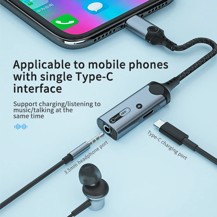 JMT-104650 Type C to 3.5mm and Dual USB-C Earphone Adapter with PD 60W Charging and DAC Audio for iPhone 15