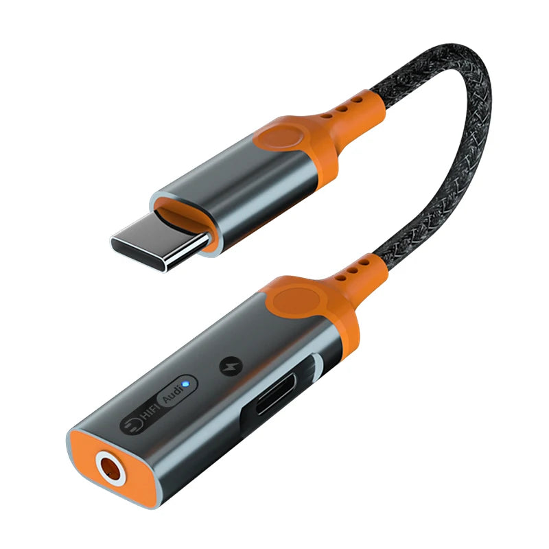 JMT-104650 Type C to 3.5mm and Dual USB-C Earphone Adapter with PD 60W Charging and DAC Audio for iPhone 15