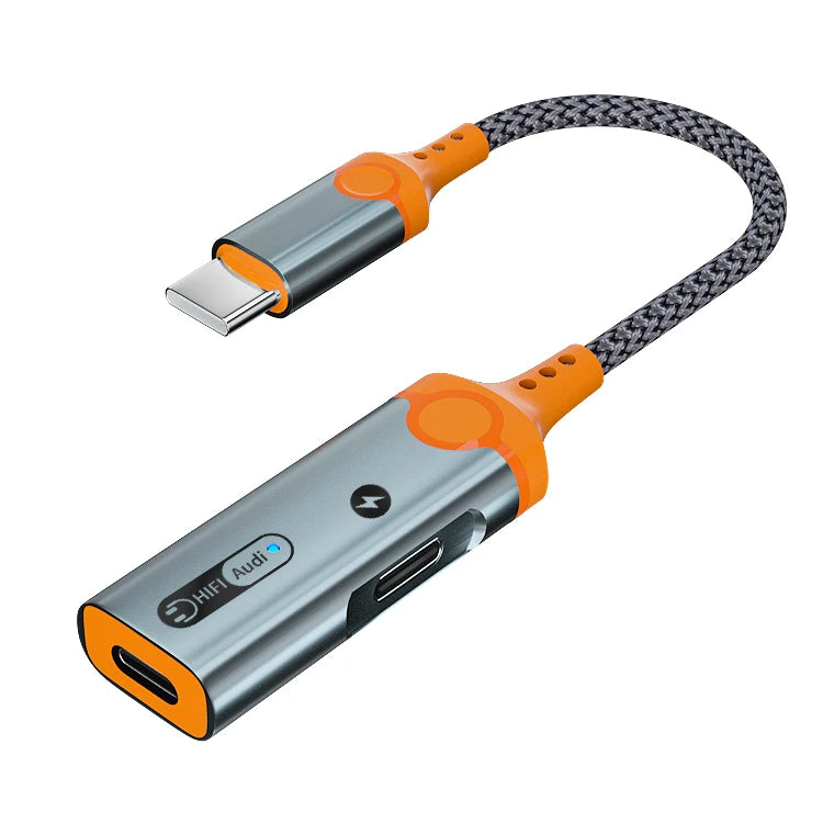 JMT-104650 Type C to 3.5mm and Dual USB-C Earphone Adapter with PD 60W Charging and DAC Audio for iPhone 15