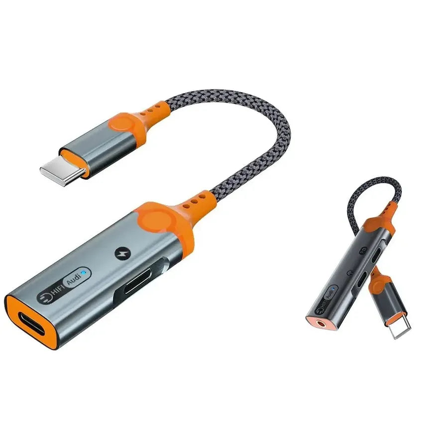 JMT-104650 Type C to 3.5mm and Dual USB-C Earphone Adapter with PD 60W Charging and DAC Audio for iPhone 15