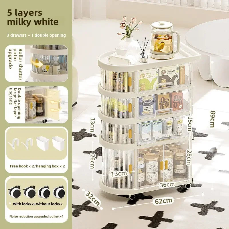 JMT-105098 5-Tier Rolling Utility Organiser Cart with Drawers for Kitchen and Makeup Storage