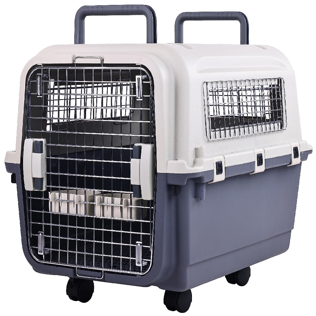 JMT-105162 Durable Plastic Dog Kennel with Rolling Wheels, Airline Approved, Multiple Sizes Available