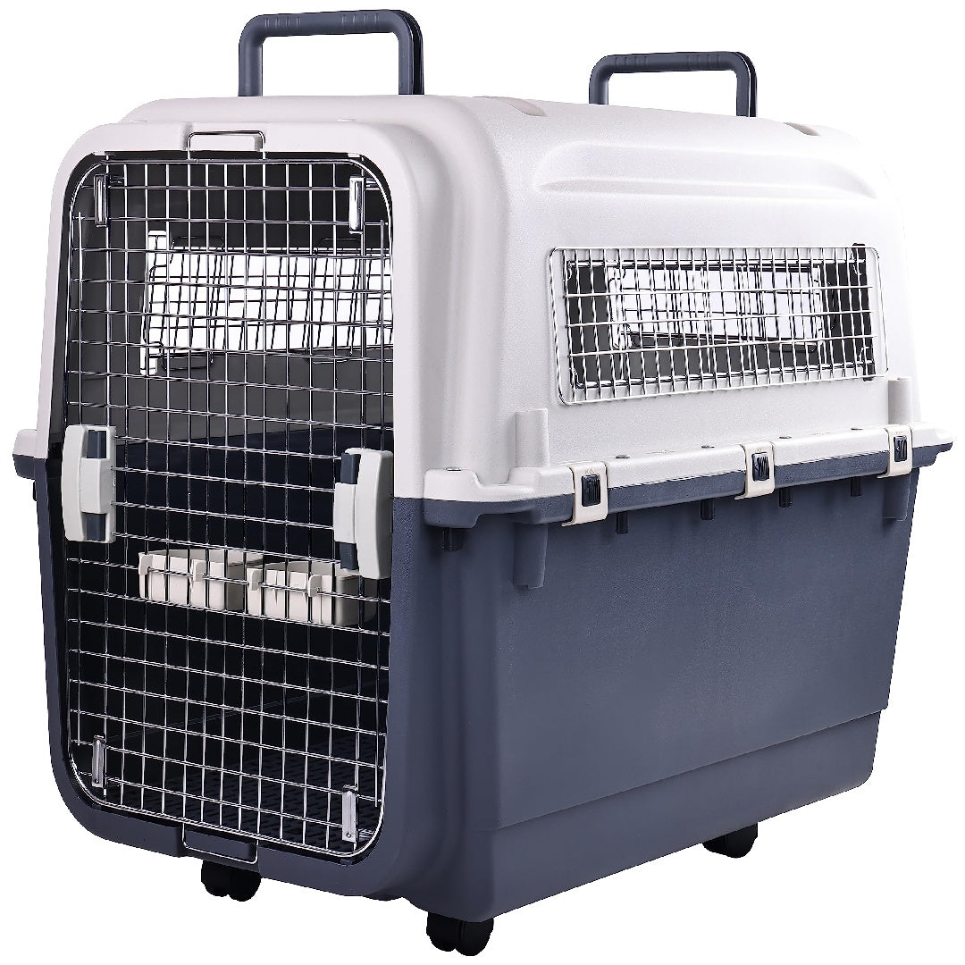 JMT-105162 Durable Plastic Dog Kennel with Rolling Wheels, Airline Approved, Multiple Sizes Available