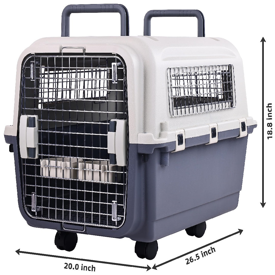 JMT-105162 Durable Plastic Dog Kennel with Rolling Wheels, Airline Approved, Multiple Sizes Available