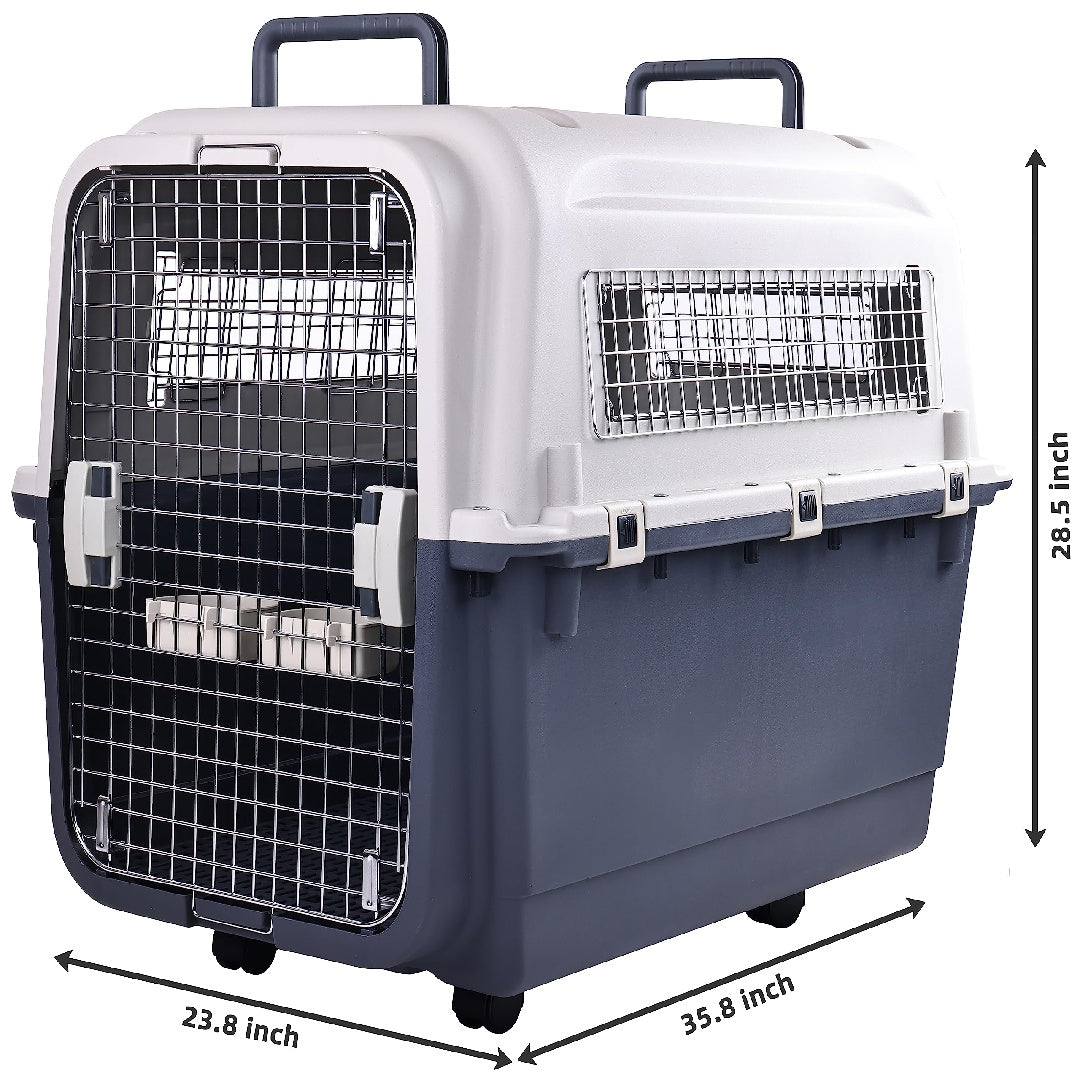 JMT-105162 Durable Plastic Dog Kennel with Rolling Wheels, Airline Approved, Multiple Sizes Available