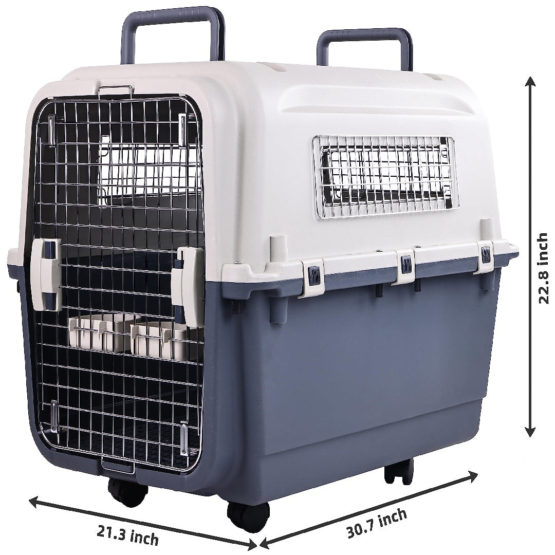 JMT-105162 Durable Plastic Dog Kennel with Rolling Wheels, Airline Approved, Multiple Sizes Available