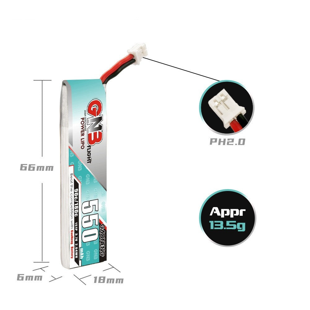 JMT-105482 Mini High-Rate Lithium Battery for FPV - 4.2V, 0.55A, Compact Size 6x18x66mm