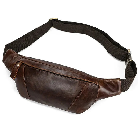 JMT-106186 Genuine Leather Crossbody Chest Bag in Brown Vintage Cowhide for Men and Women