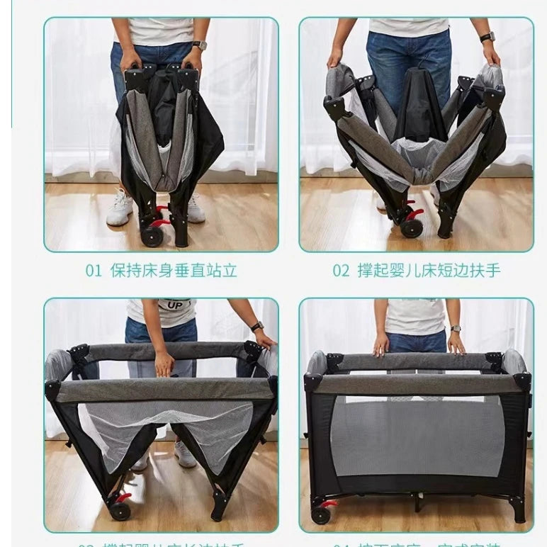 JMT-106250 Portable Foldable Baby Playbed Crib – Rocking Design for Newborns, Space-Saving and Convenient